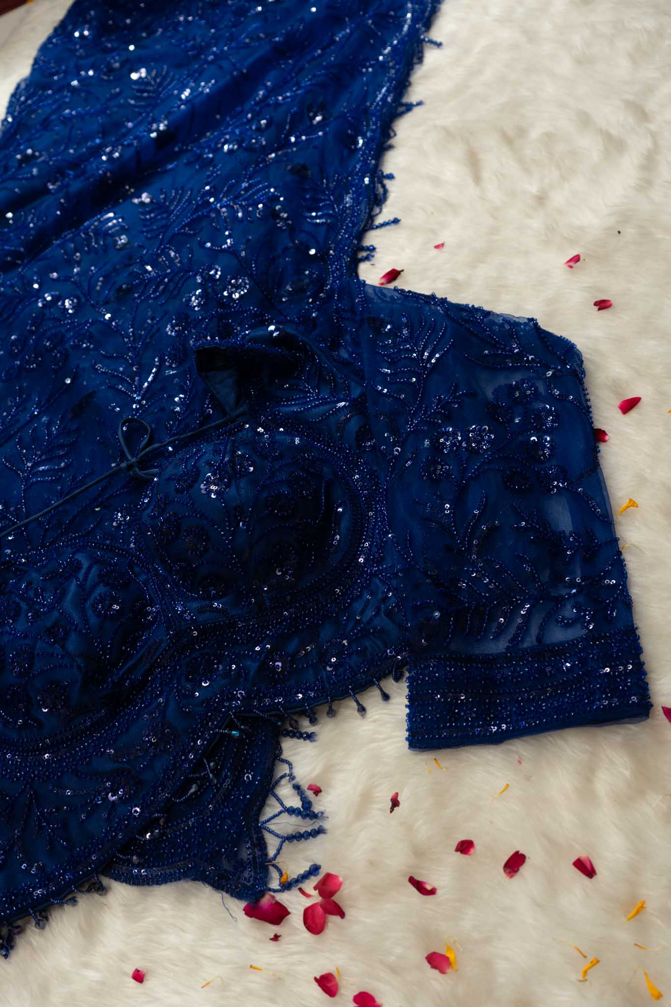 Premium Net Sequin Leaf Jaal Saree