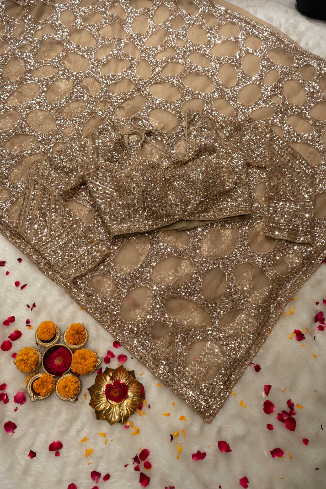 Premium Net Honeycomb Sequence Saree