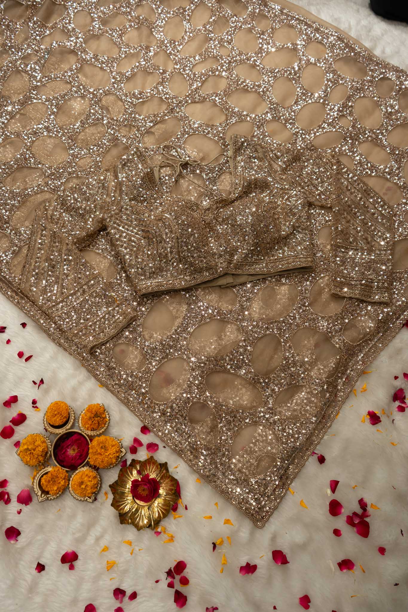 Premium Net Honeycomb Sequence Saree