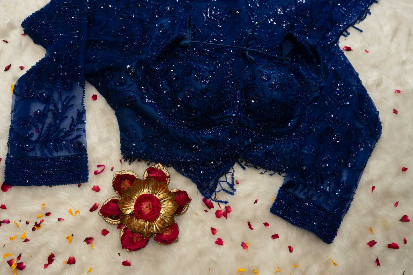 Premium Net Sequin Leaf Jaal Saree