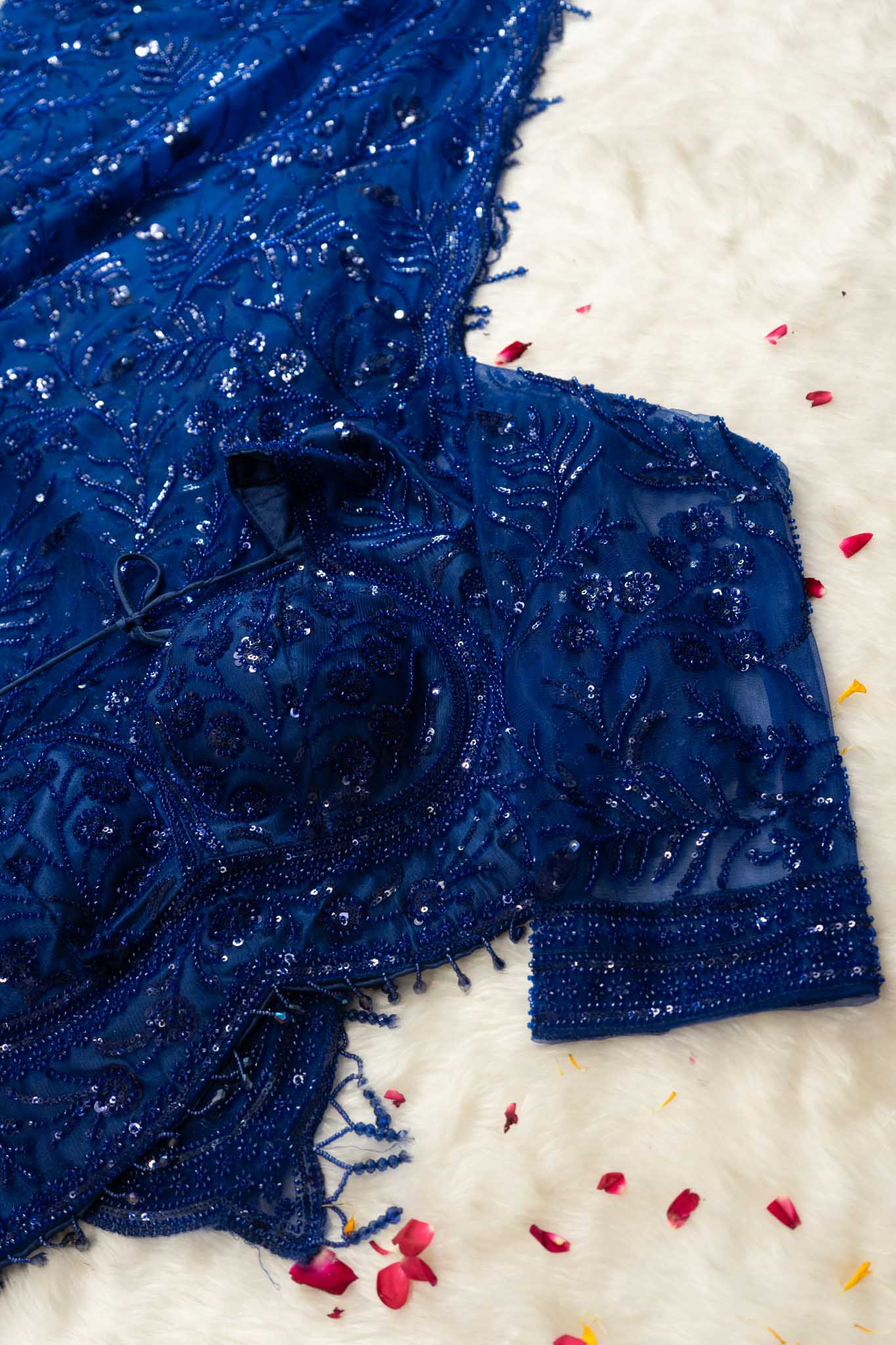 Premium Net Sequin Leaf Jaal Saree