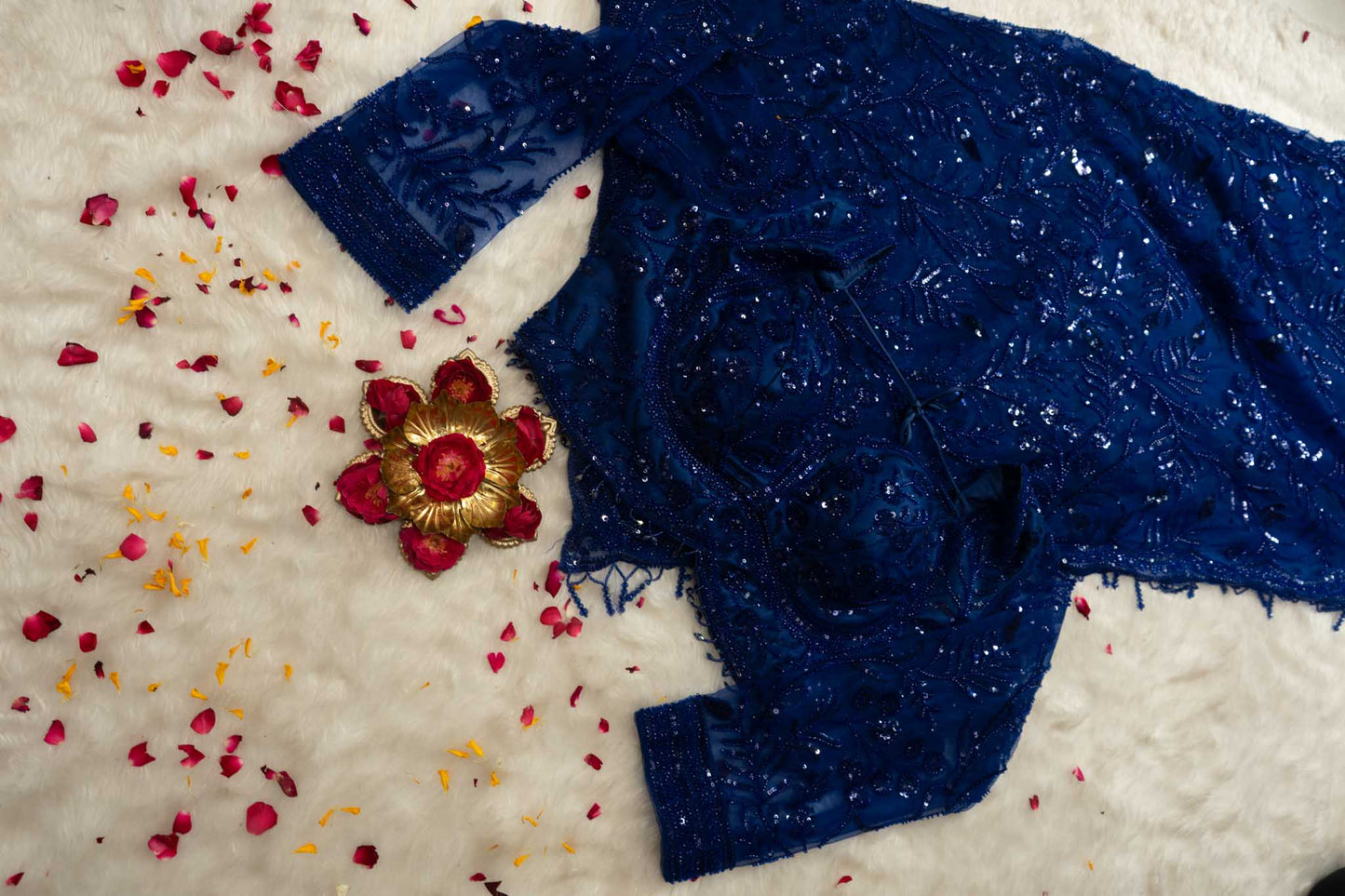 Premium Net Sequin Leaf Jaal Saree