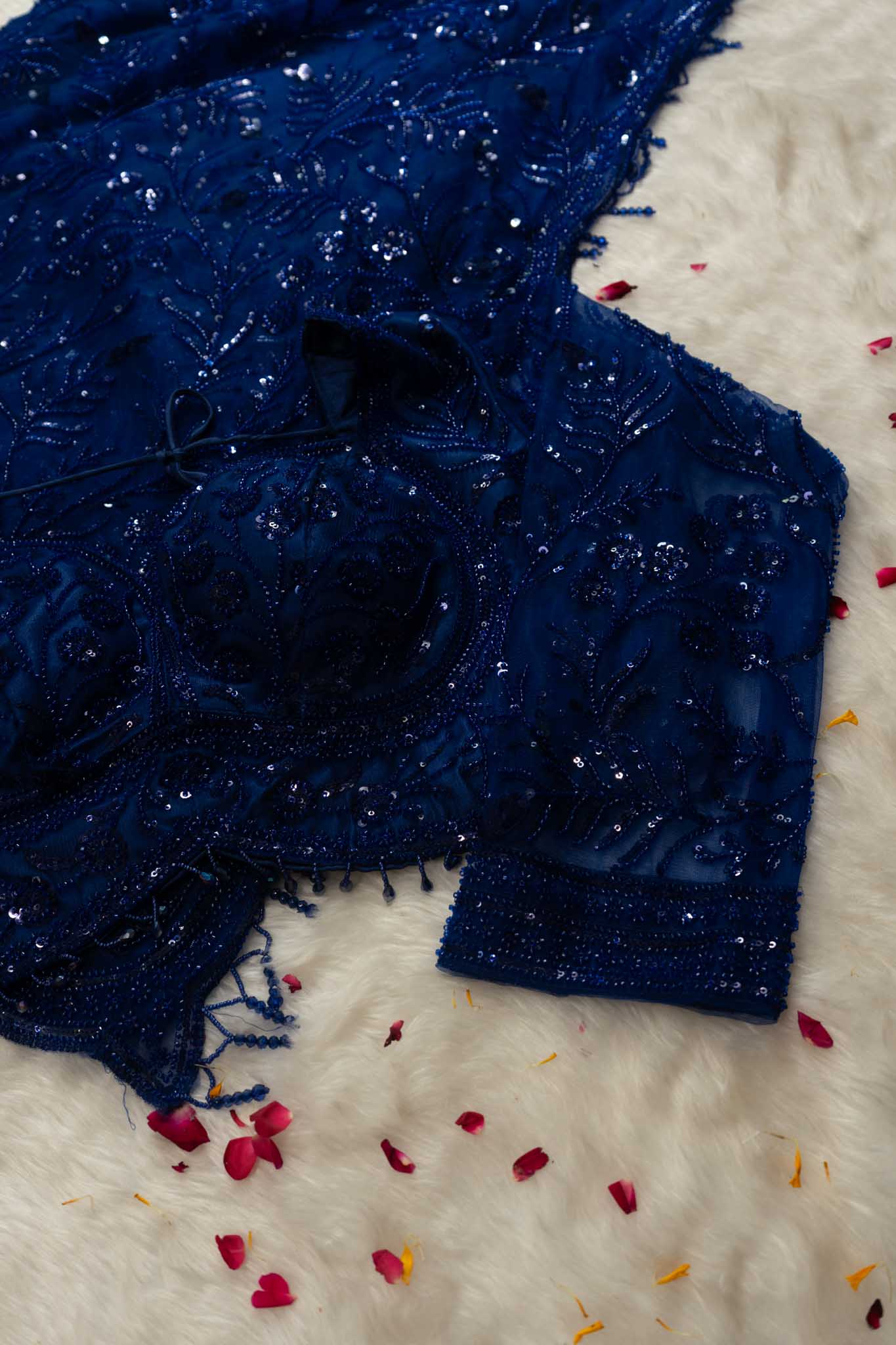 Premium Net Sequin Leaf Jaal Saree