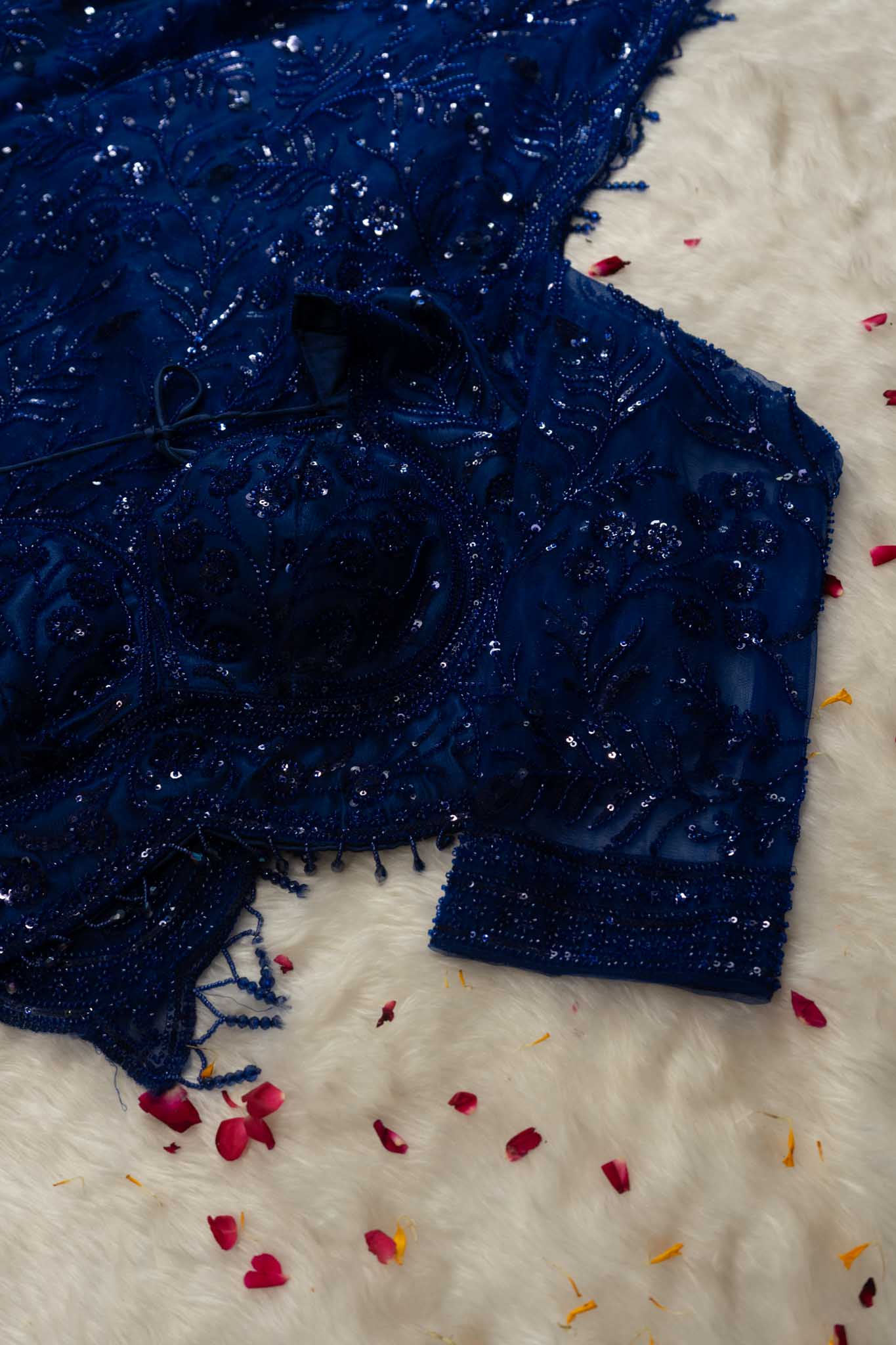 Premium Net Sequin Leaf Jaal Saree