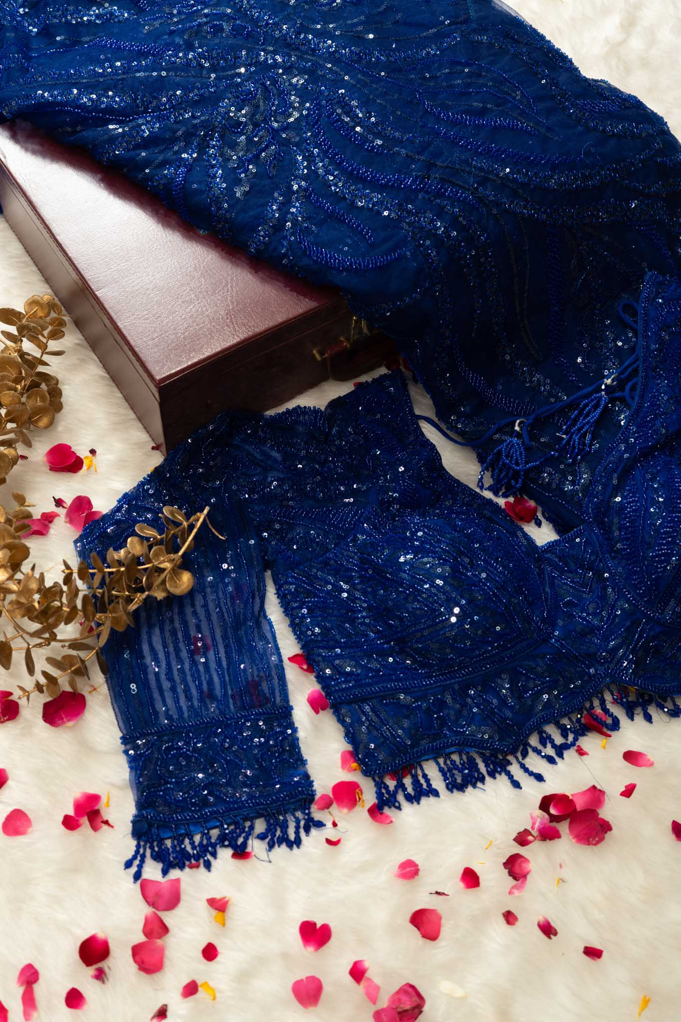 Premium Net Sequin Leaf Jaal Saree