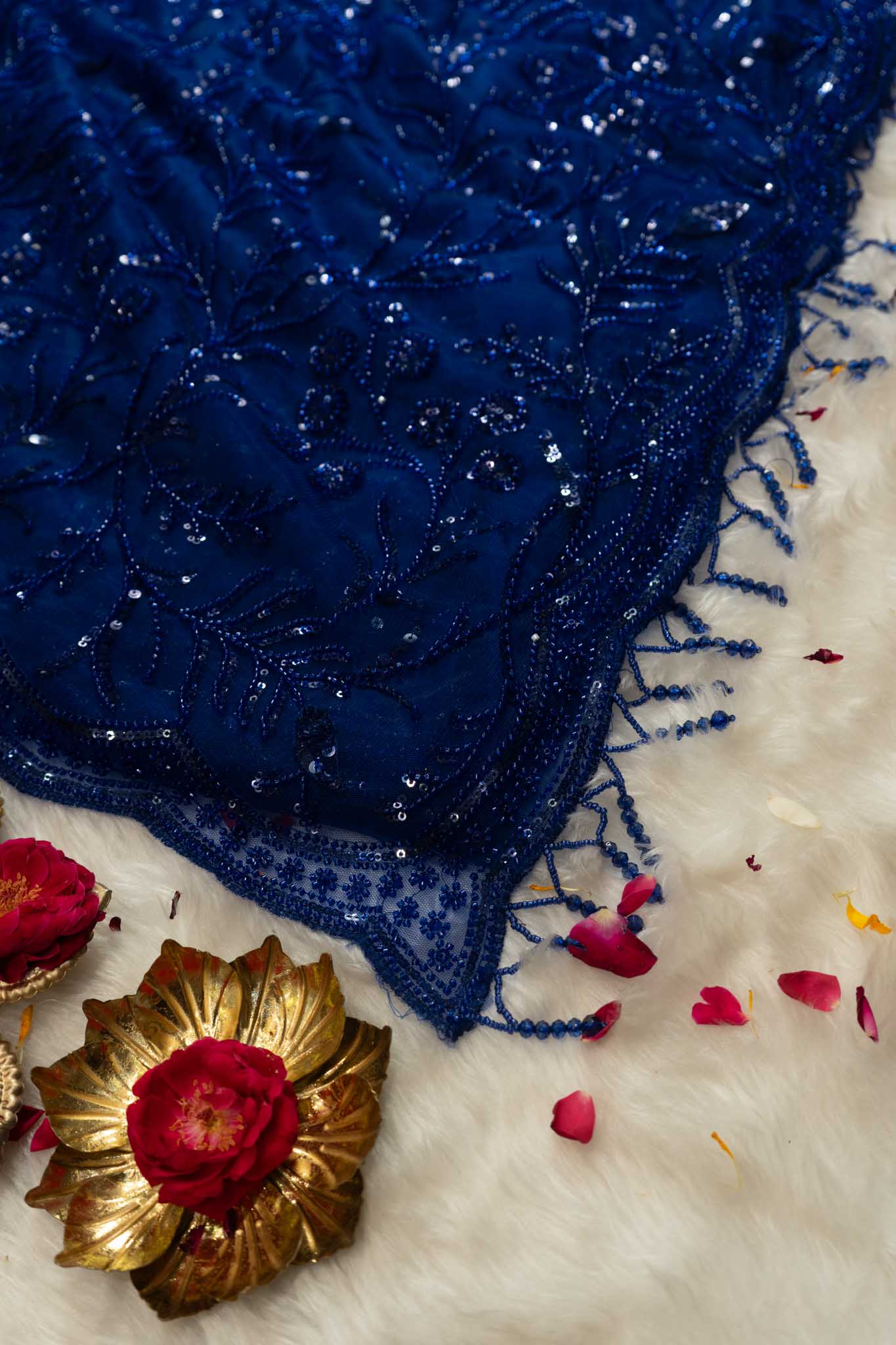 Premium Net Sequin Leaf Jaal Saree