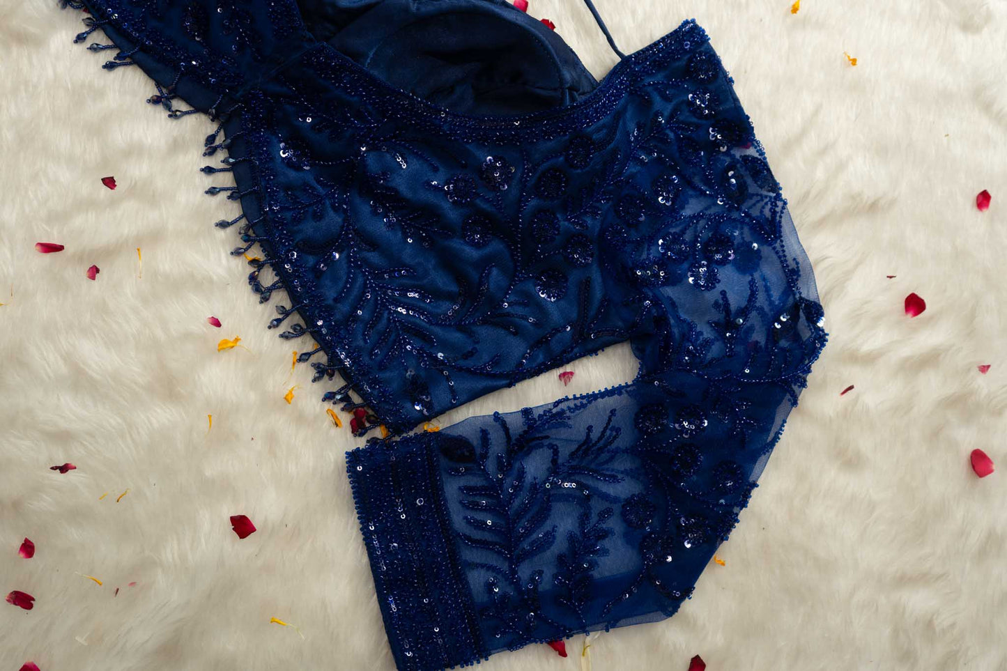 Premium Net Sequin Leaf Jaal Saree