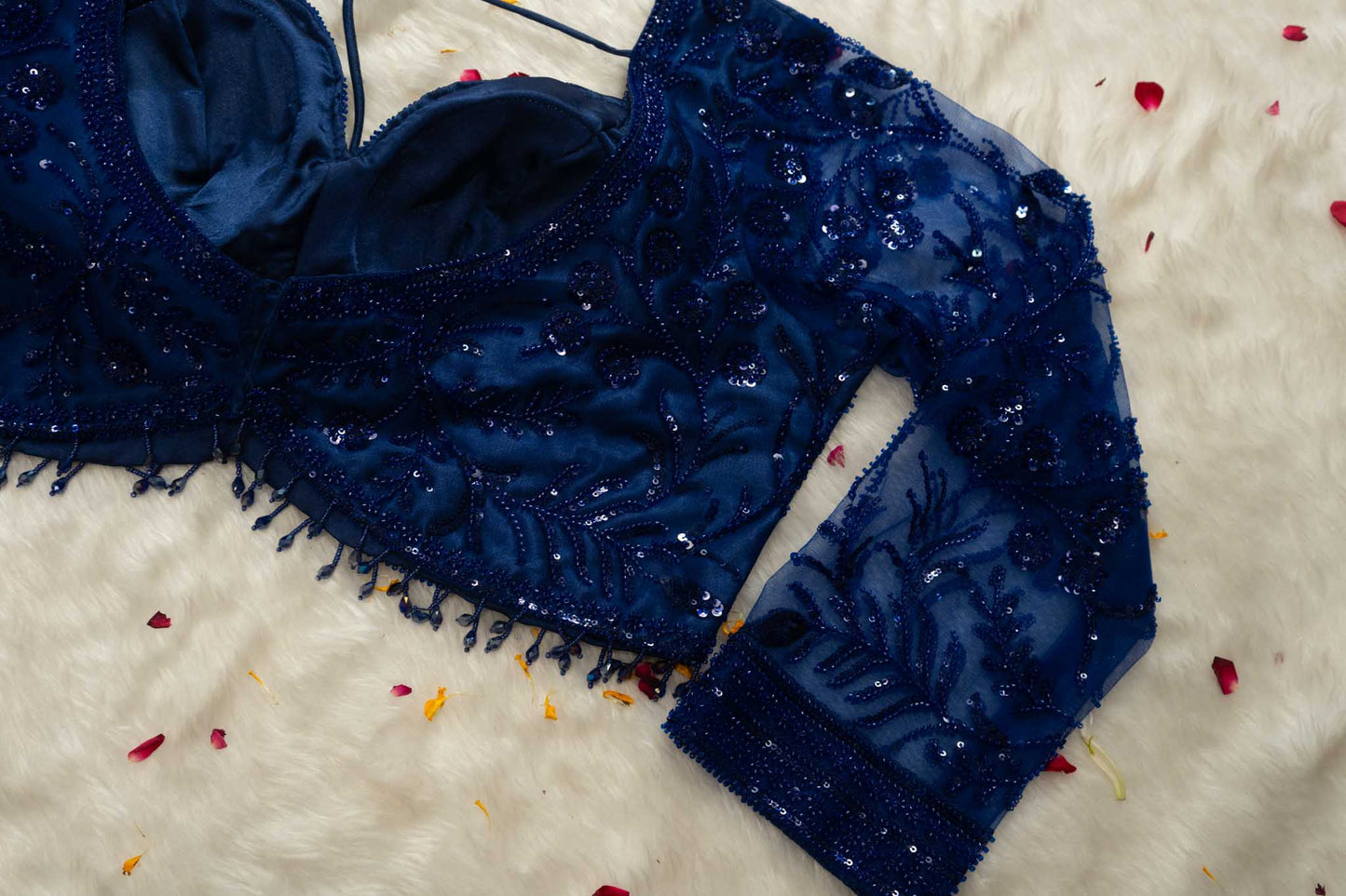 Premium Net Sequin Leaf Jaal Saree