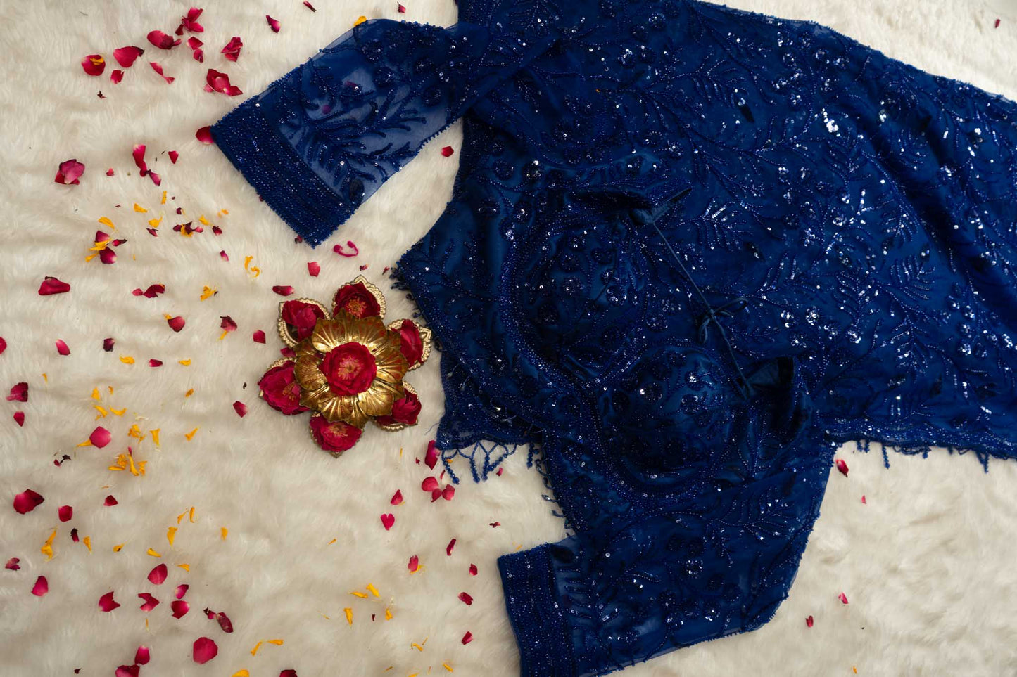 Premium Net Sequin Leaf Jaal Saree